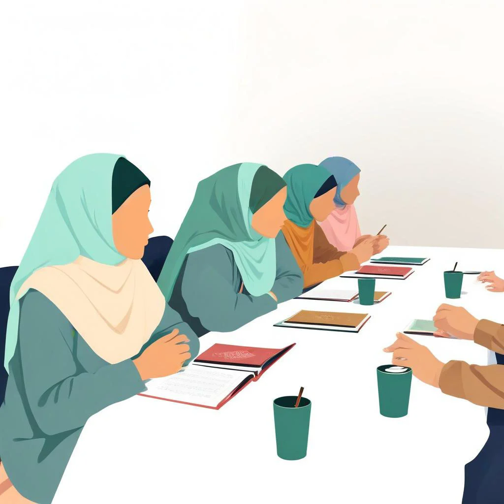 A Group Of 10 Teen Muslim Girls reading books